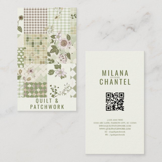 Green Lilac Quilt Patchwork Handmade Clothing  Business Card (Front/Back)