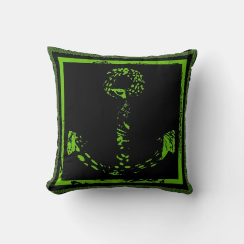 Green Lime Anchor Fine Art Throw Pillow