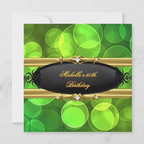 Green Lime Birthday Party Gold Black Diamond Invitation