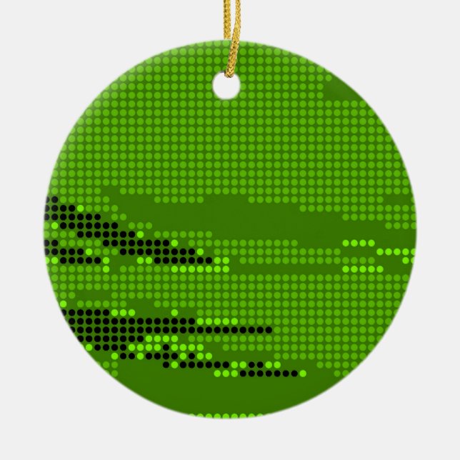 GREEN LIME BLACK NEON RETRO DOTS ART CERAMIC ORNAMENT (Front)
