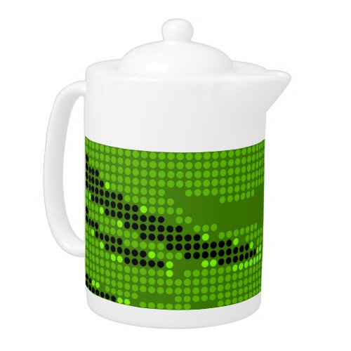 GREEN LIME BLACK NEON RETRO DOTS ART TEAPOT