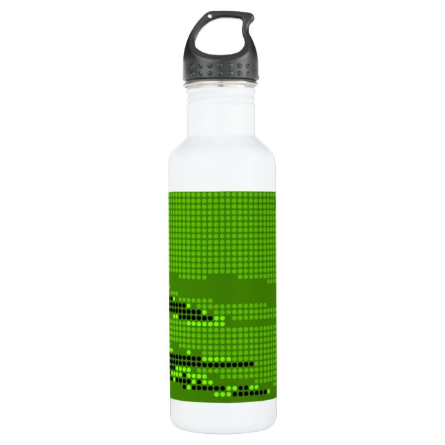 GREEN LIME BLACK NEON RETRO DOTS ART WATER BOTTLE (Front)
