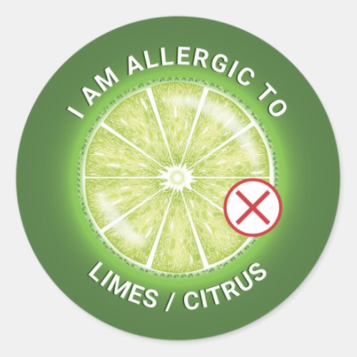 Green Lime Citrus Fruit Food Allergy Awareness Classic Round Sticker