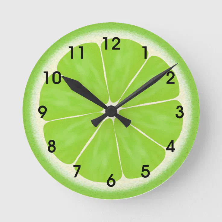 Green Lime Citrus Fruit Slice Round Clock | Zazzle