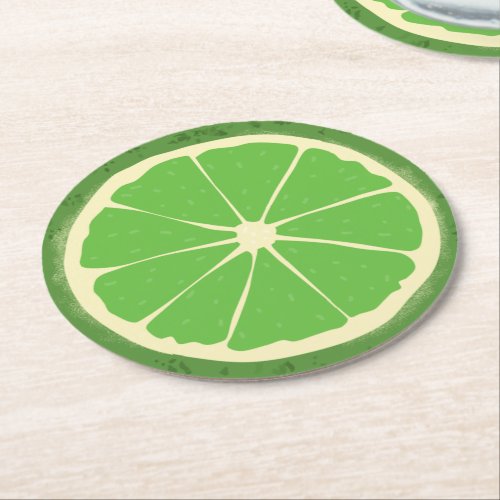 Green lime citrus fruit slice     round paper coaster