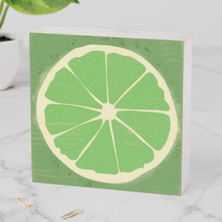 Green lime citrus fruit slice wooden box sign