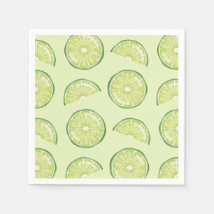 Green Lime Citrus Fruit Slices Illustrated Pattern Napkins