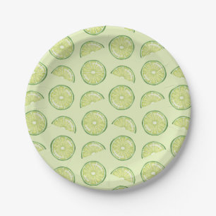 Green Lime Citrus Fruit Slices Illustrated Pattern Paper Plates