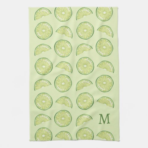 Green Lime Citrus Fruits With Custom Monogram Kitchen Towel