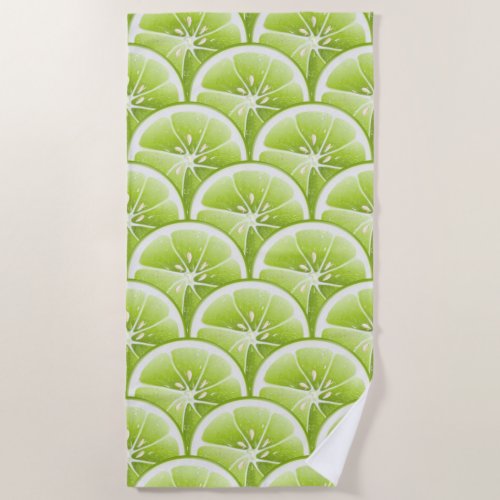 Green Lime Fruit Slice Beach Towel