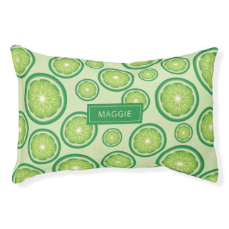 Green Lime Fruit Slices Pattern &amp; Custom Pet Name Bed