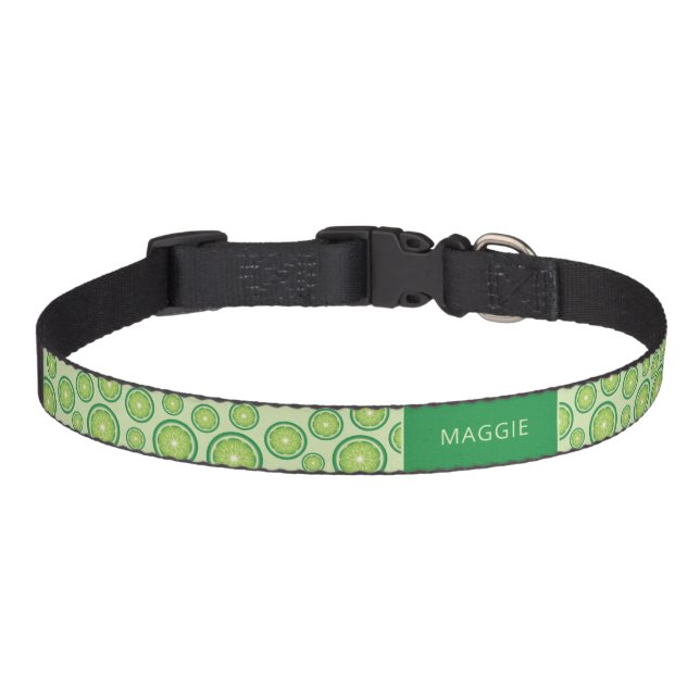 Green Lime Fruit Slices Pattern & Custom Pet Name Collar (Front)