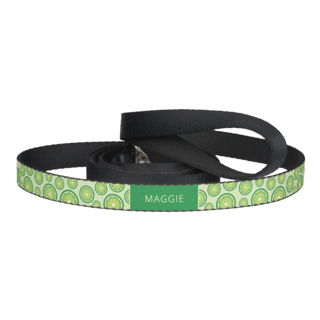 Green Lime Fruit Slices Pattern & Custom Pet Name Leash (Handle)