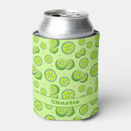 Green Lime Fruit Slices Patterned Summery Can Cooler