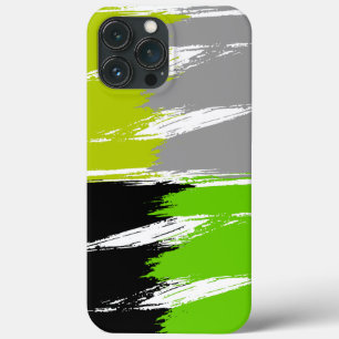 Green Lime Gray Black White Brush Stroke Paint iPhone 13 Pro Max Case