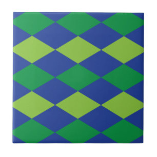 Green Lime Green Diamond Checkered Pattern Ceramic Tile