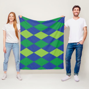Green Lime Green Diamond Checkered Pattern Fleece Blanket