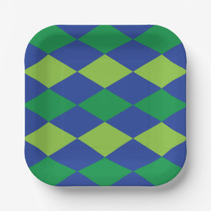 Green Lime Green Diamond Checkered Pattern Paper Plates