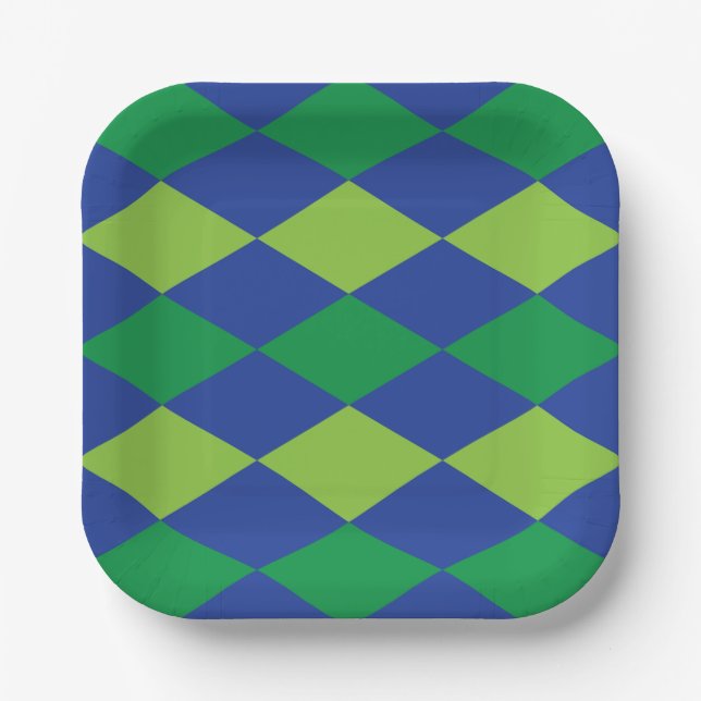 Green Lime Green Diamond Checkered Pattern Paper Plates (Front)