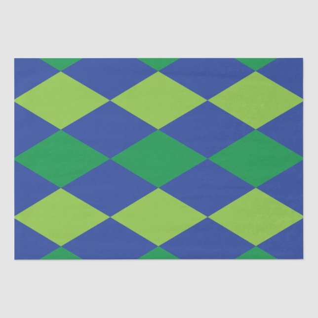 Green Lime Green Diamond Checkered Pattern Tissue Paper (Front)