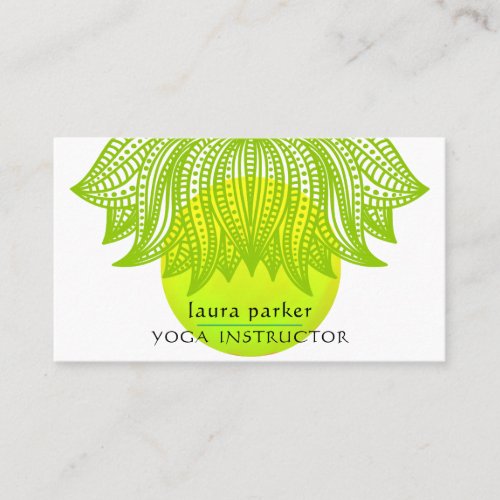 Green Lime Lotus Mandala Yoga Trainer Meditation Business Card