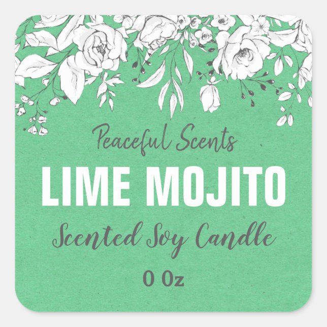 Green Lime Mojito Soy Candle Product Labels (Front)