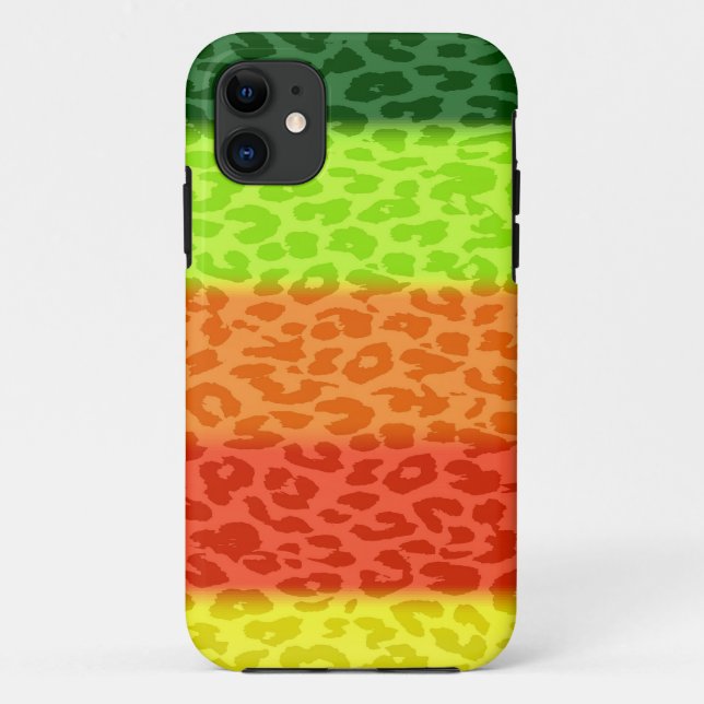 Green Lime Orange Red Yellow Leopard Retro Stripes Case-Mate iPhone Case (Back)