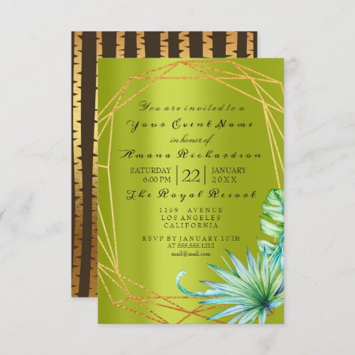 Green Lime Palm Tree BeachTropic Monstera Invitation