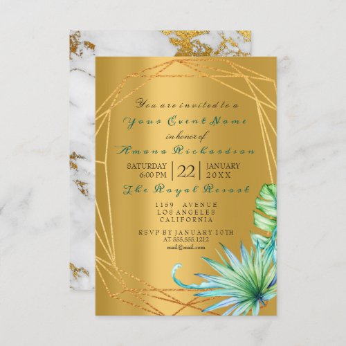 Green Lime Palm Tree BeachTropic Monstera Marble Invitation