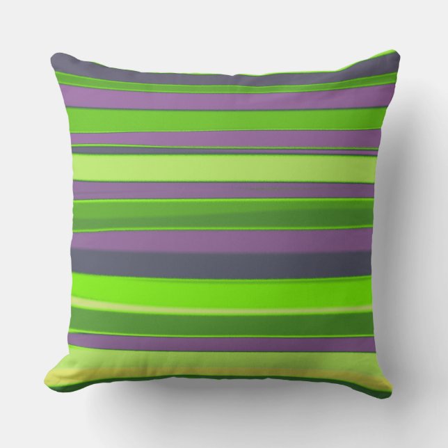Green Lime Purple Abstract Stripes Throw Pillow (Front)