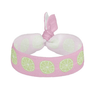 Green Lime Slices on Pink Preppy Elastic Hair Tie