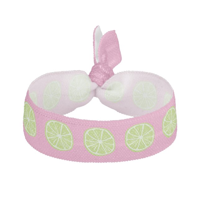 Green Lime Slices on Pink Preppy Elastic Hair Tie (Front)