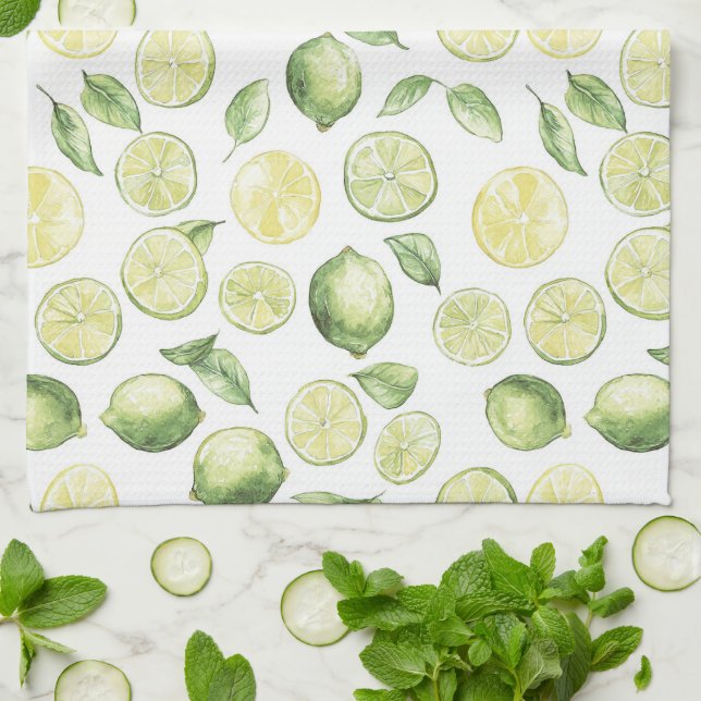 Green Limes Leaves Fruit Kitchen Towel (Folded)