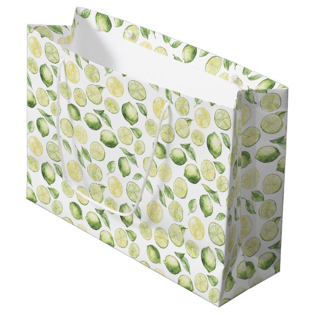 Green Limes Leaves Fruit Large Gift Bag (Front Angled)
