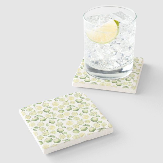 Green Limes Leaves Fruit Stone Coaster (Side)