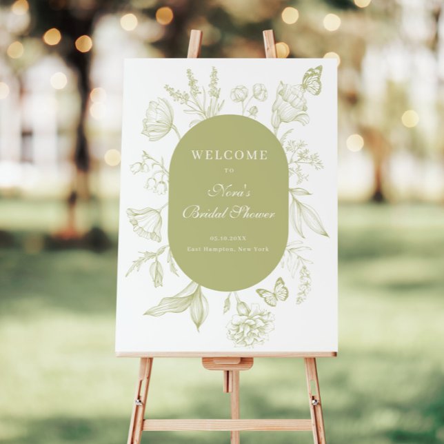 Green Line Art Floral Bridal Shower Welcome Foam Board (Creator Uploaded)