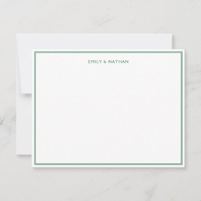Green Line Border Couple Wedding Engagement Custom Note Card (Front)
