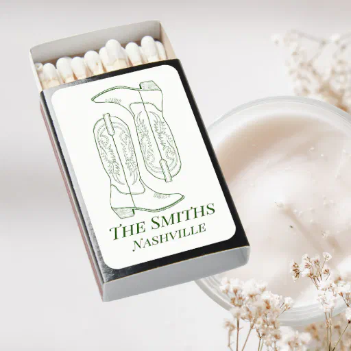 green Line Drawing Cowboy Boots  Matchboxes