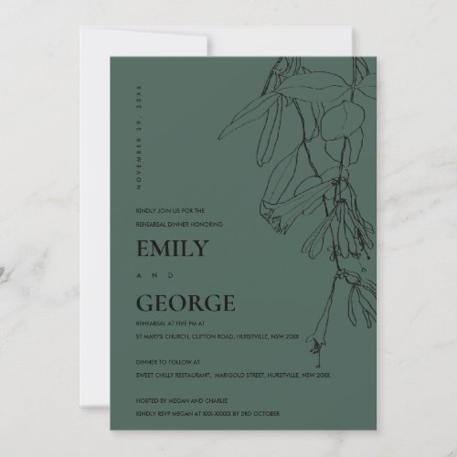 GREEN LINE DRAWING FLORAL REHEARSAL DINNER INVITE