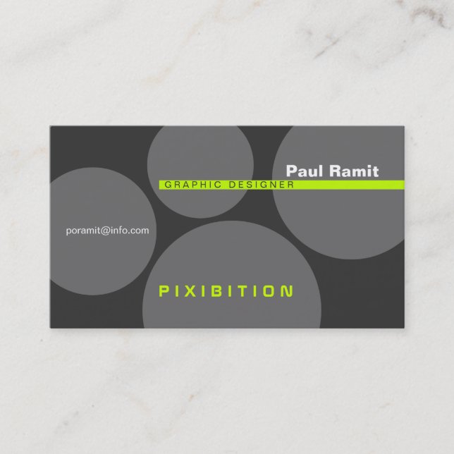 Green Line & Grey Circle Retro Business Card (Front)