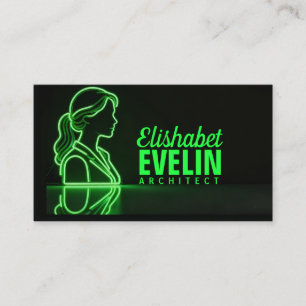Green-Lined Profile: Reflective Elegance on Dark Business Card