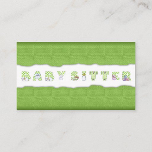 Customizable Green Linen Babysitting &amp; Child Care Card Business Cards