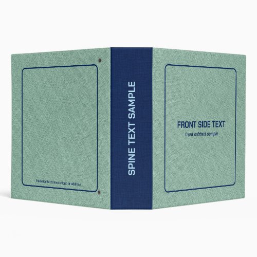 Green Linen Burlap Fabric Look Blue Accents 3 Ring 3 Ring Binder