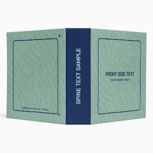 Green Linen Burlap Fabric Look Blue Accents 3 Ring Binder