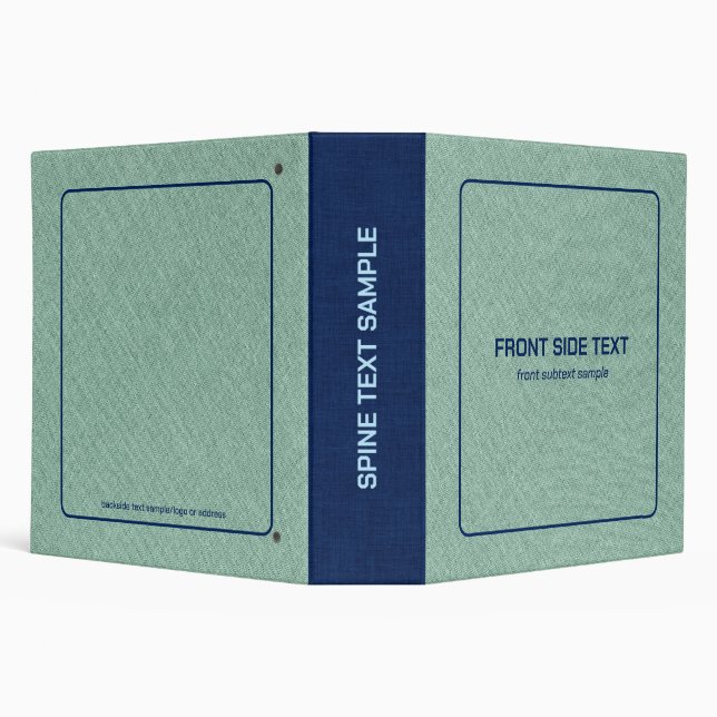 Green Linen Burlap Fabric Look Blue Accents 3 Ring Binder (Background)