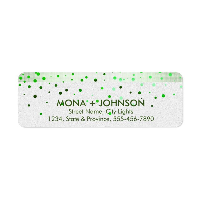 Green Linen Glitter Sparkle Confetti Dots Modern Label (Front)