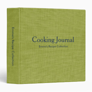 Green Linen Navy Lettering Cooking Journal Recipes 3 Ring Binder