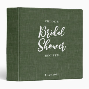 Green Linen Personalized Bridal Shower Recipes 3 Ring Binder