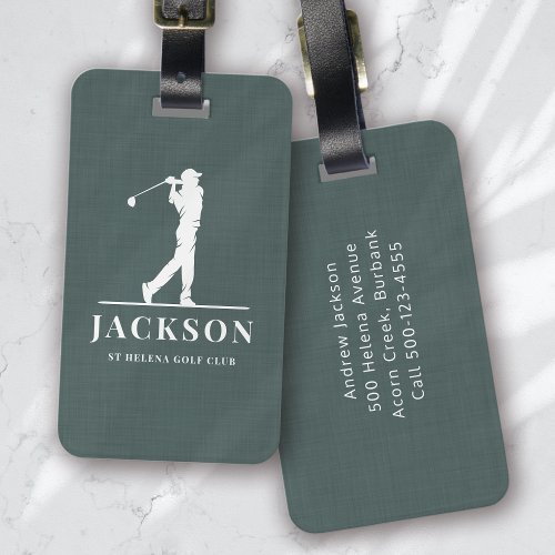 Green Linen Personalized Monogram Golfer Luggage Tag