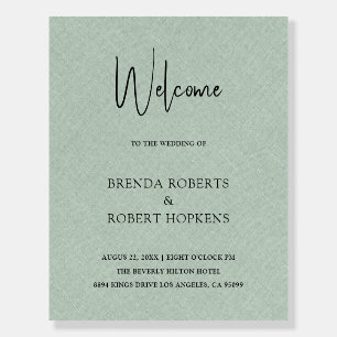 Green Linen Simple Black Script Wedding Foam Board